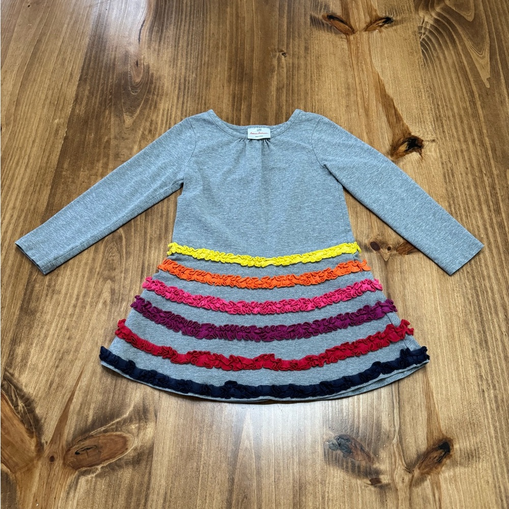Hanna Andersson Long Sleeve Rainbow Ruffle Dress size 100cm/ 4T
